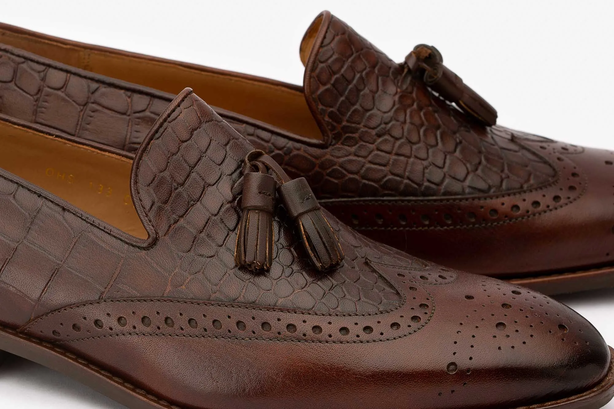Brown Tassel Crocodile Loafers