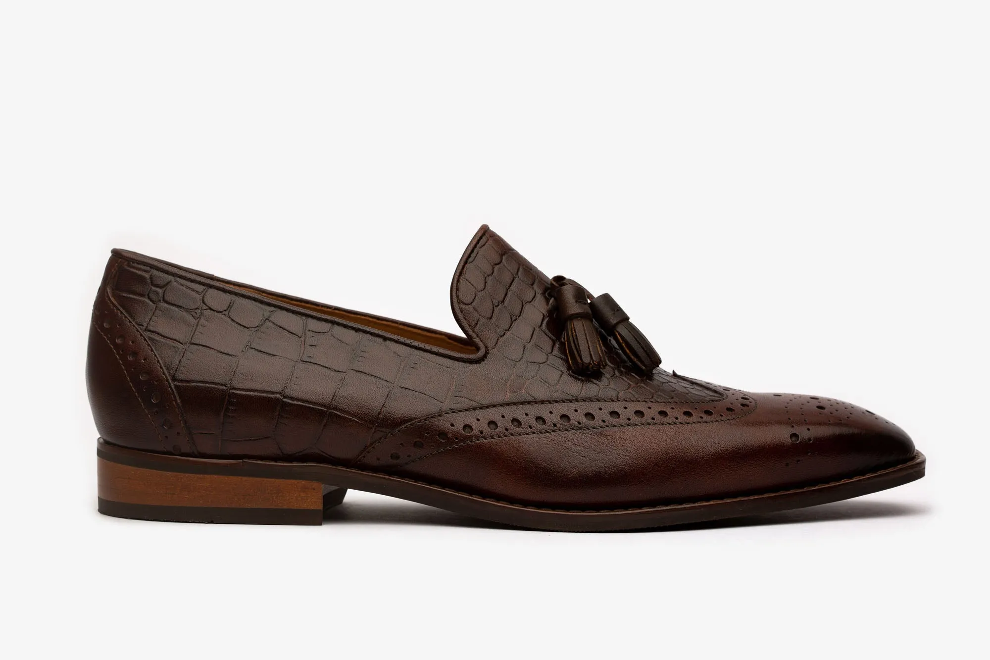 Brown Tassel Crocodile Loafers
