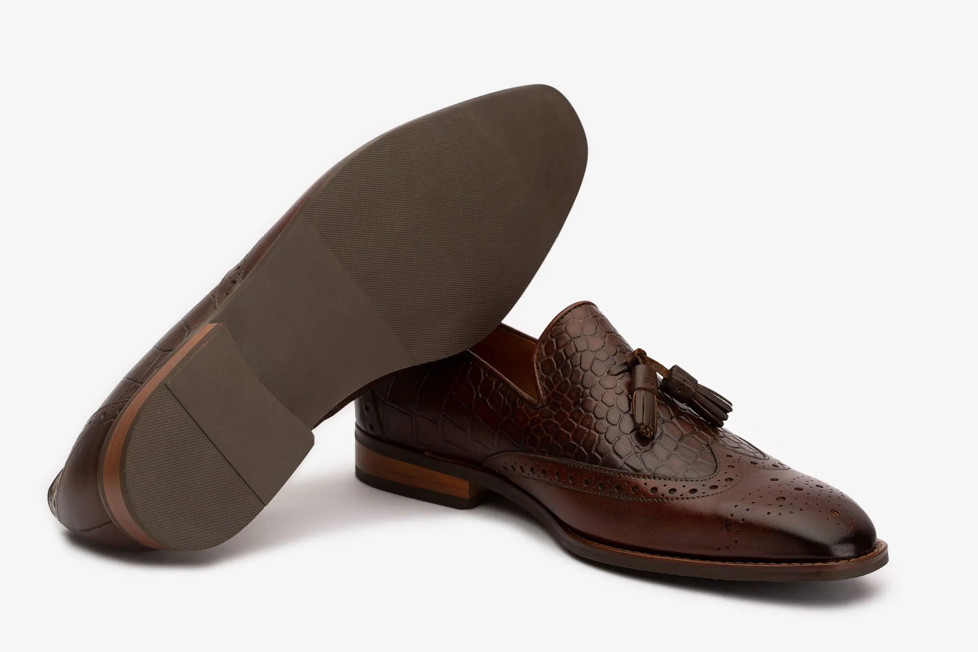 Brown Tassel Crocodile Loafers