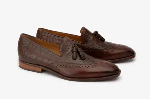 Brown Tassel Crocodile Loafers