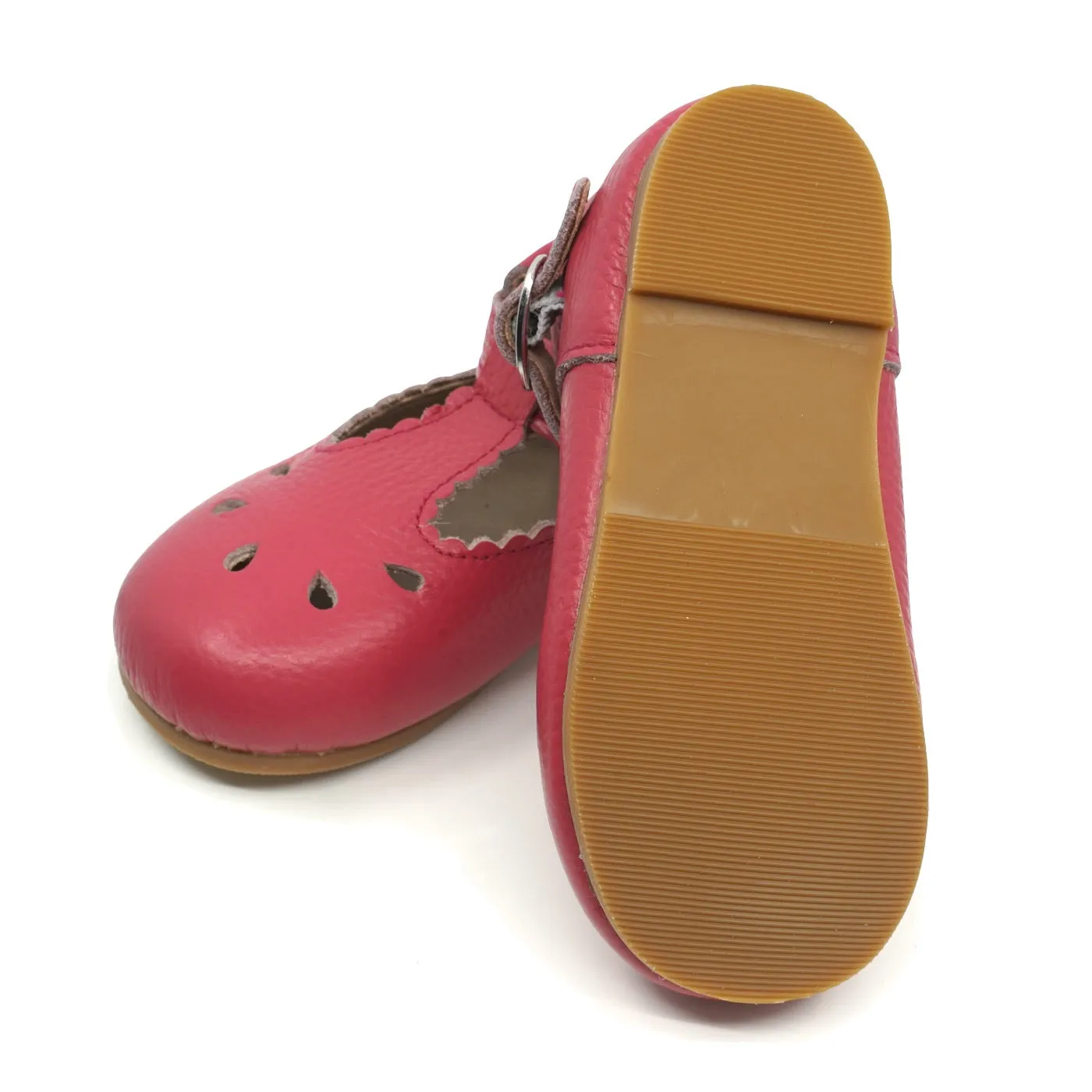 Callista Leather T-Strap Shoe Fushcia