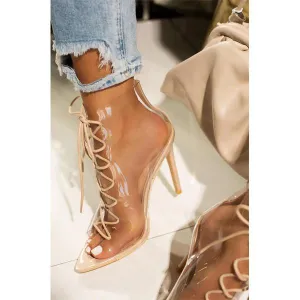 Chicvane Clear Pvc Lace Up Strappy Gladiator Stilettos Dress Sandals