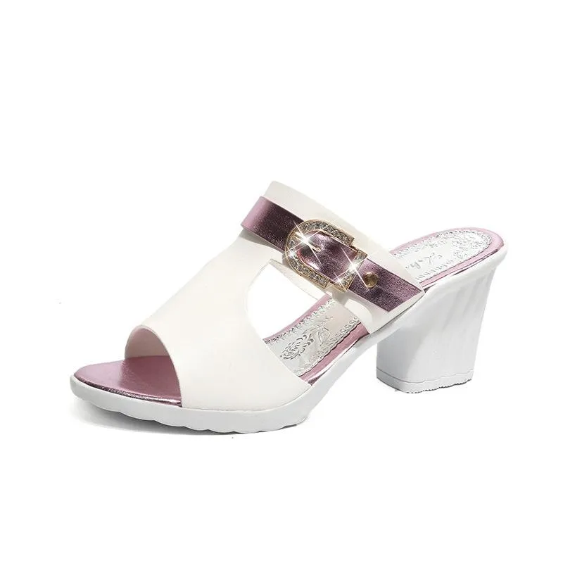 Chicvane Hollow Out Rhinestone Open Toe High Heeled Sandals