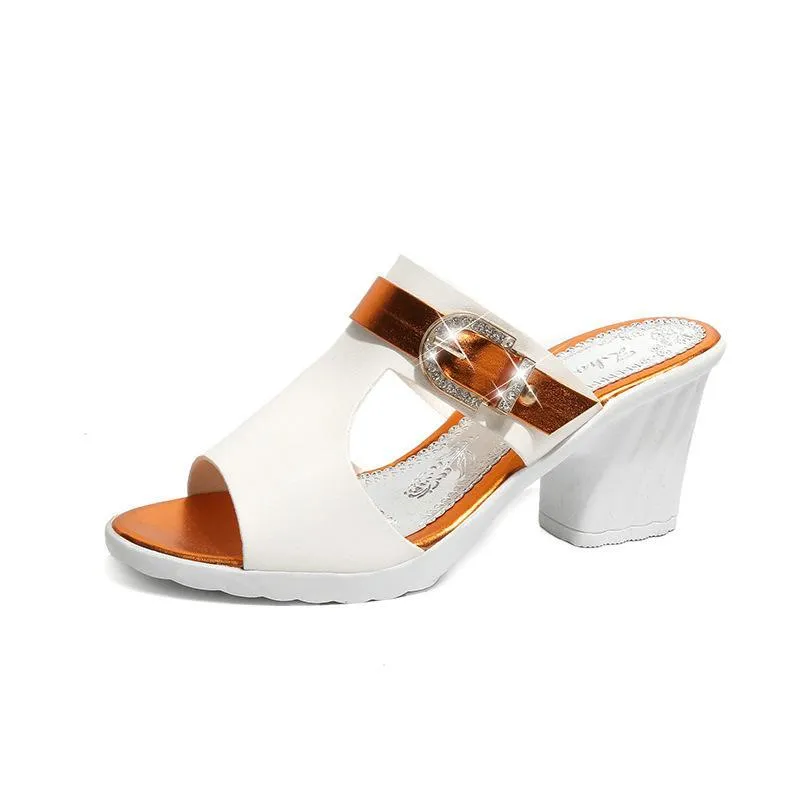 Chicvane Hollow Out Rhinestone Open Toe High Heeled Sandals