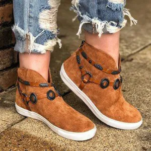 Chicvane New Women's Slip-On Round Toe Ankle Boots With Loop