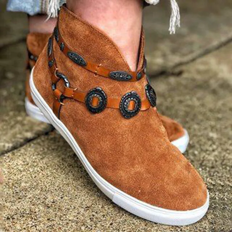 Chicvane New Women's Slip-On Round Toe Ankle Boots With Loop