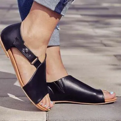 Chicvane Round-toe Buckle Closure Flat Sandals Spanish Sandals