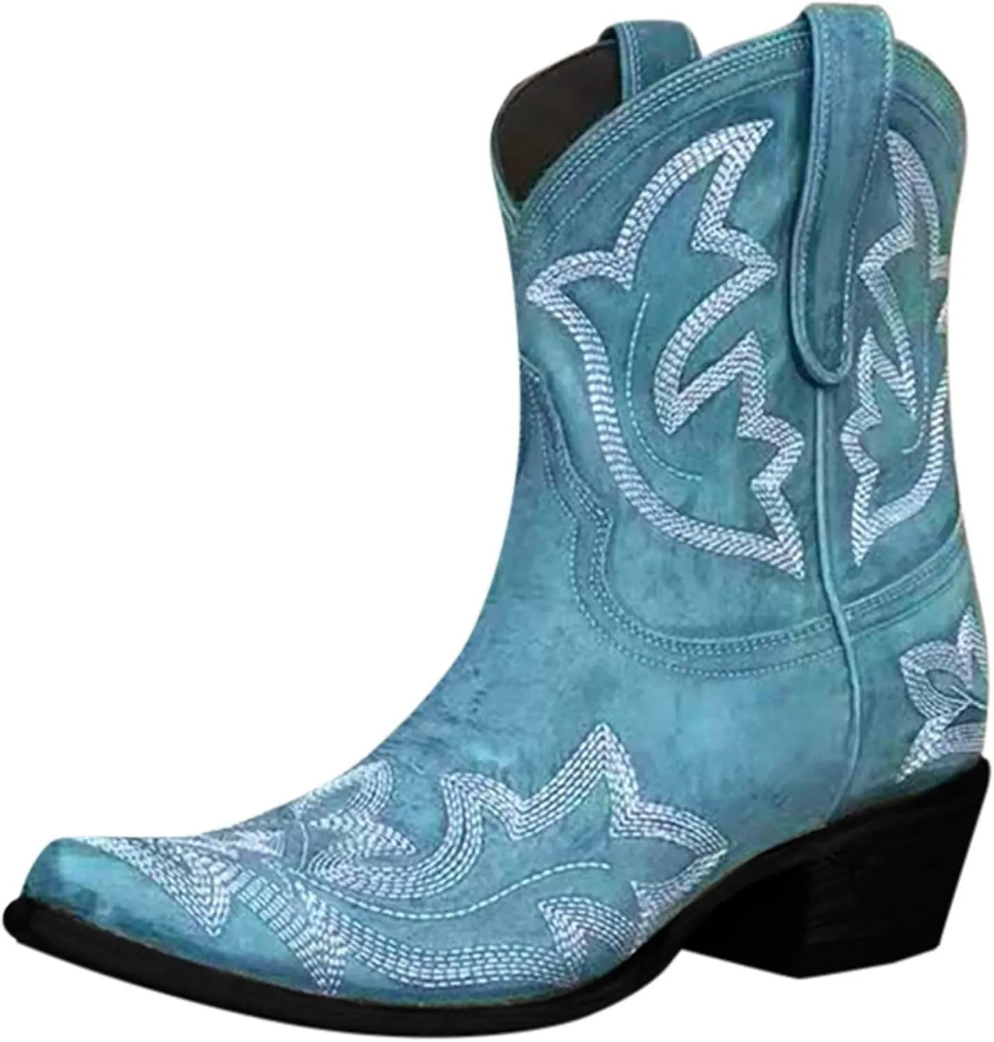 Cowboy Boots for Women Wide Calf Boots for Women Ankle Booties Vintage Cowboy Leather Non-Slip Low Heel Rider Boots