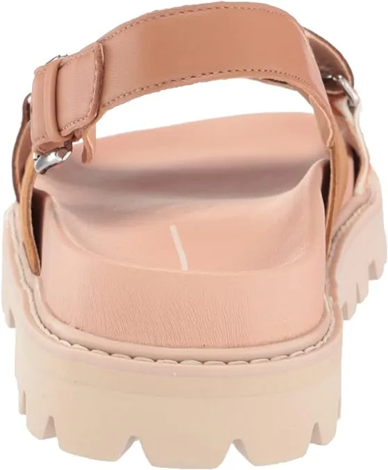 Dolce Vita Niles Caramel Multi Leather Ankle Strap Rounded Open Toe Flat Sandals
