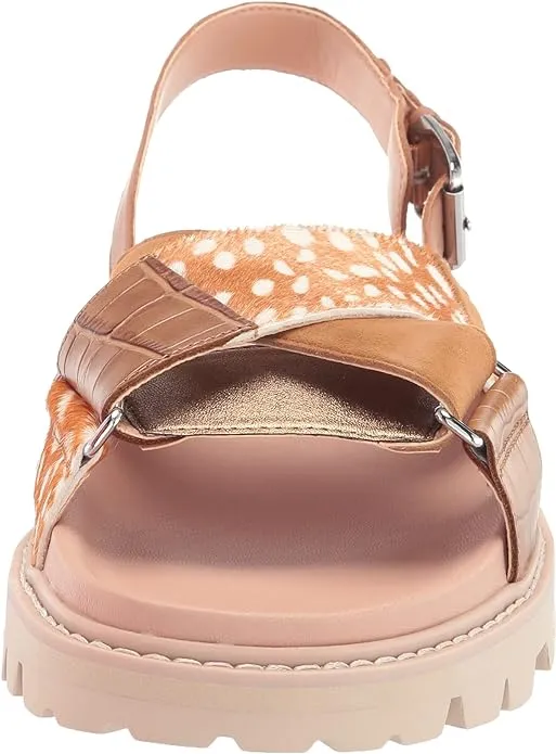 Dolce Vita Niles Caramel Multi Leather Ankle Strap Rounded Open Toe Flat Sandals
