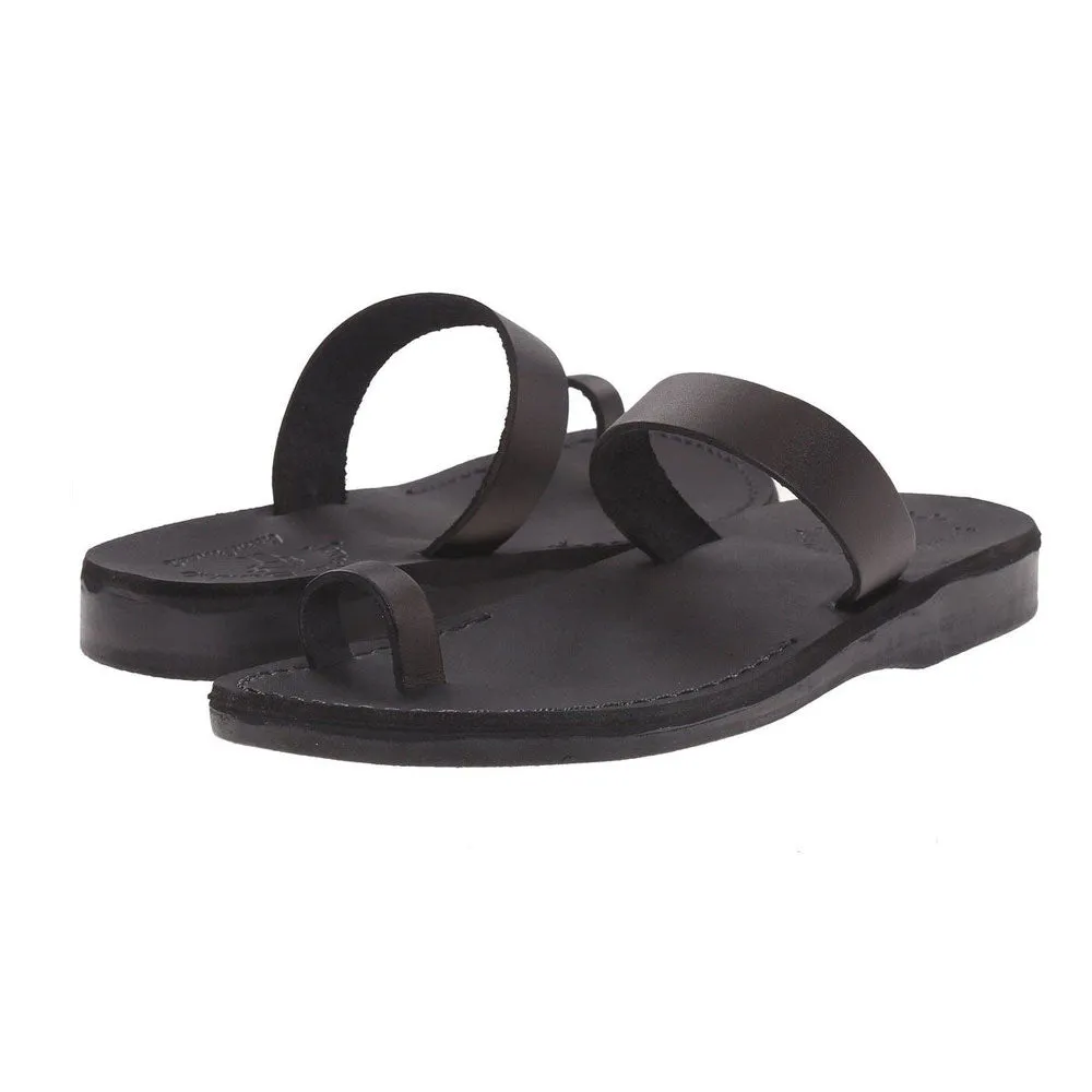 Eden - Leather Toe Ring Minimalist Sandal | Black