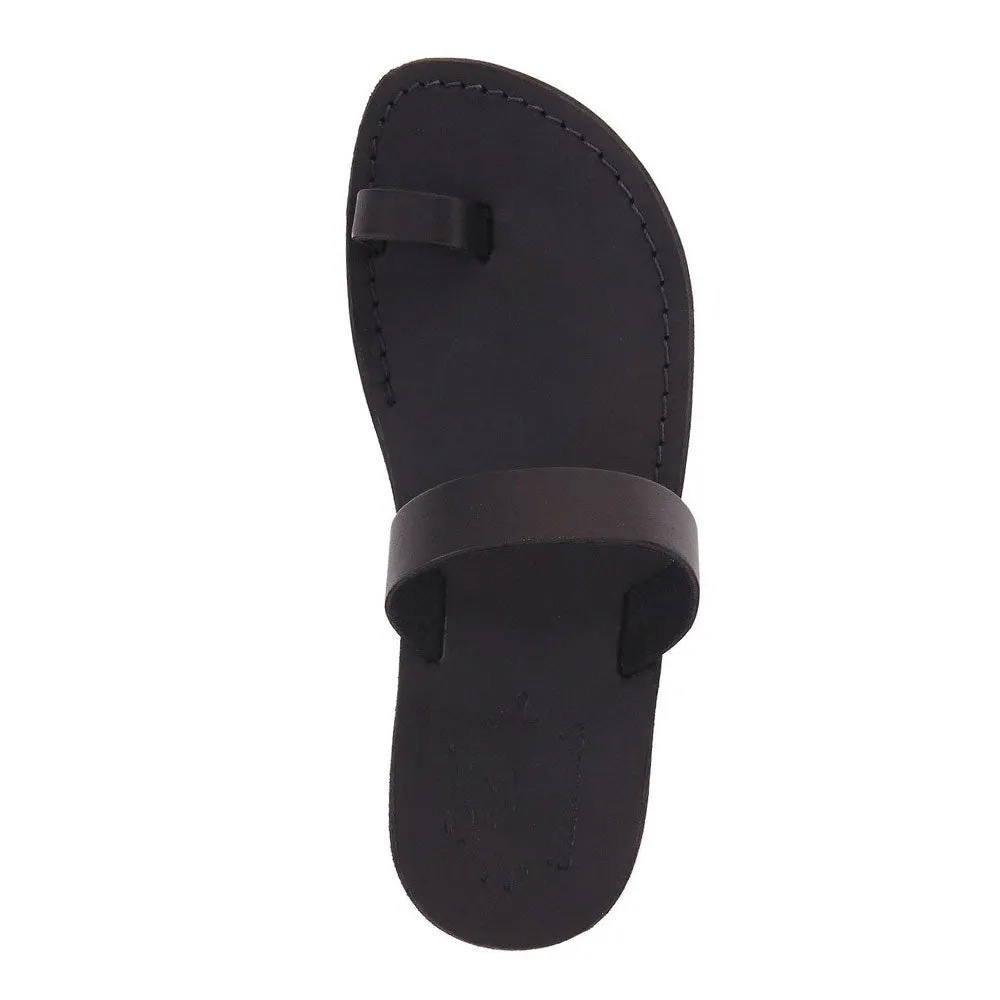 Eden - Leather Toe Ring Minimalist Sandal | Black