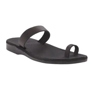 Eden - Leather Toe Ring Minimalist Sandal | Black