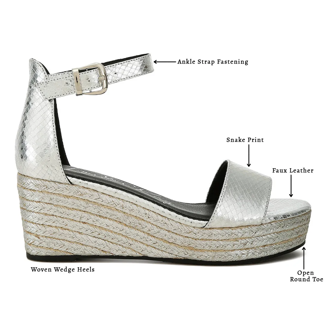 Faux Leather Snake Wedge Espadrilles