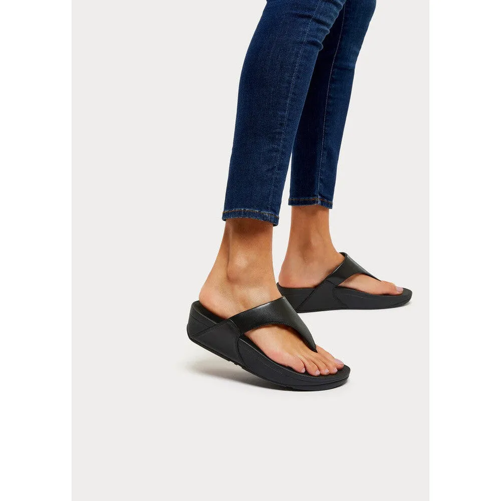 FitFlop I88-001 Lulu Leather Ladies Black Leather Arch Support Toe-Post Sandals