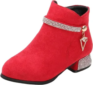 Girls Winter Boots Fashion Short Suede Booties with Low Heels Glitter Side Zipper for Kids Suede Ankle Booties