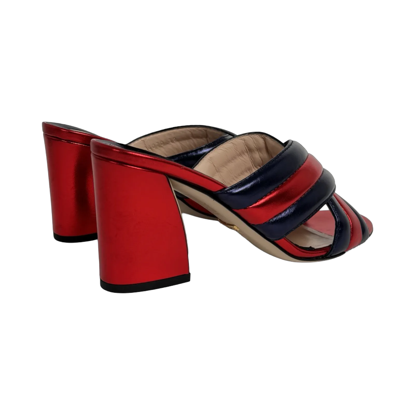 Gucci Metallic Napa Crossover Mules (Size 39)