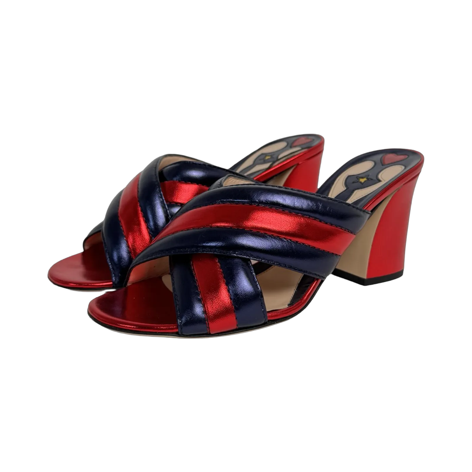 Gucci Metallic Napa Crossover Mules (Size 39)