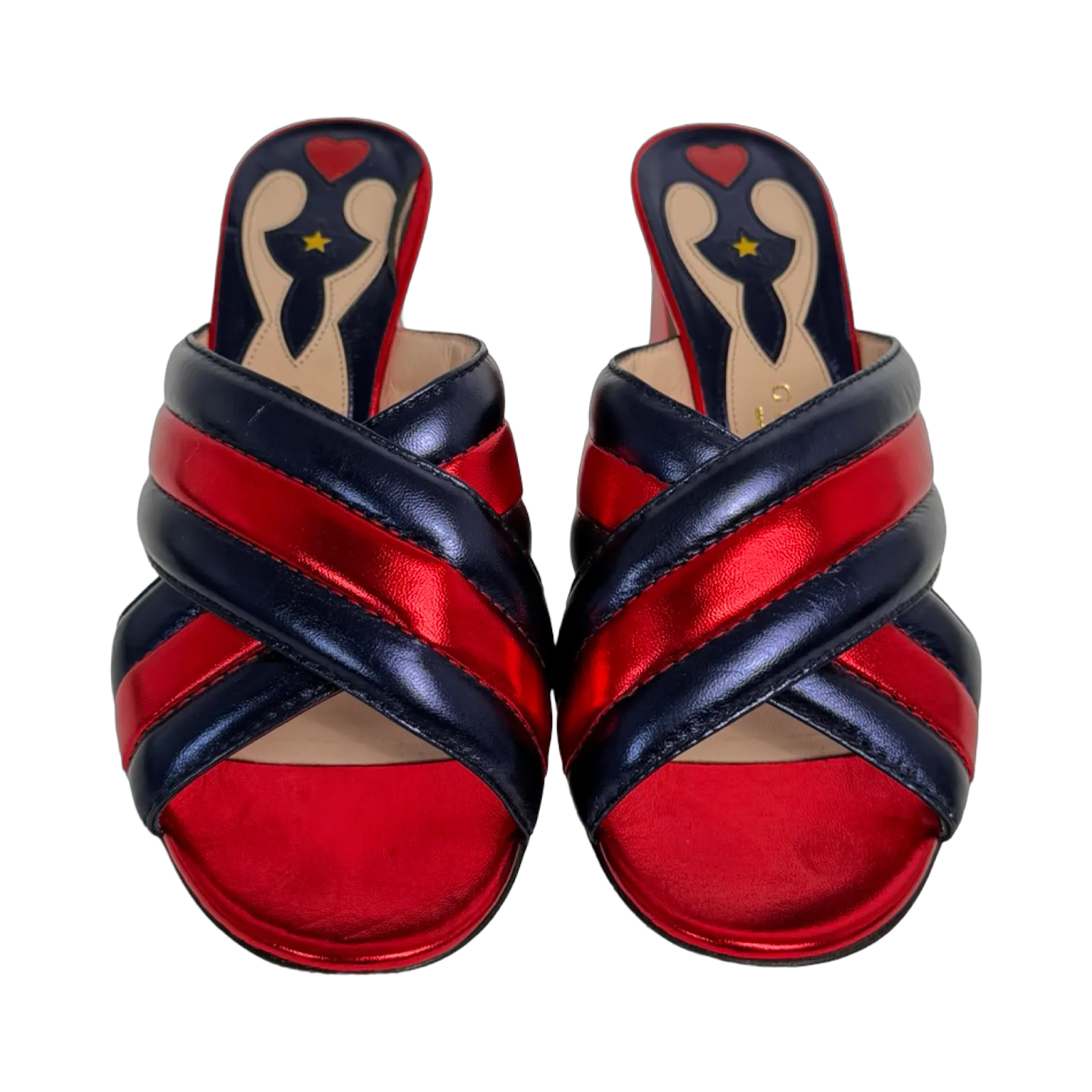 Gucci Metallic Napa Crossover Mules (Size 39)