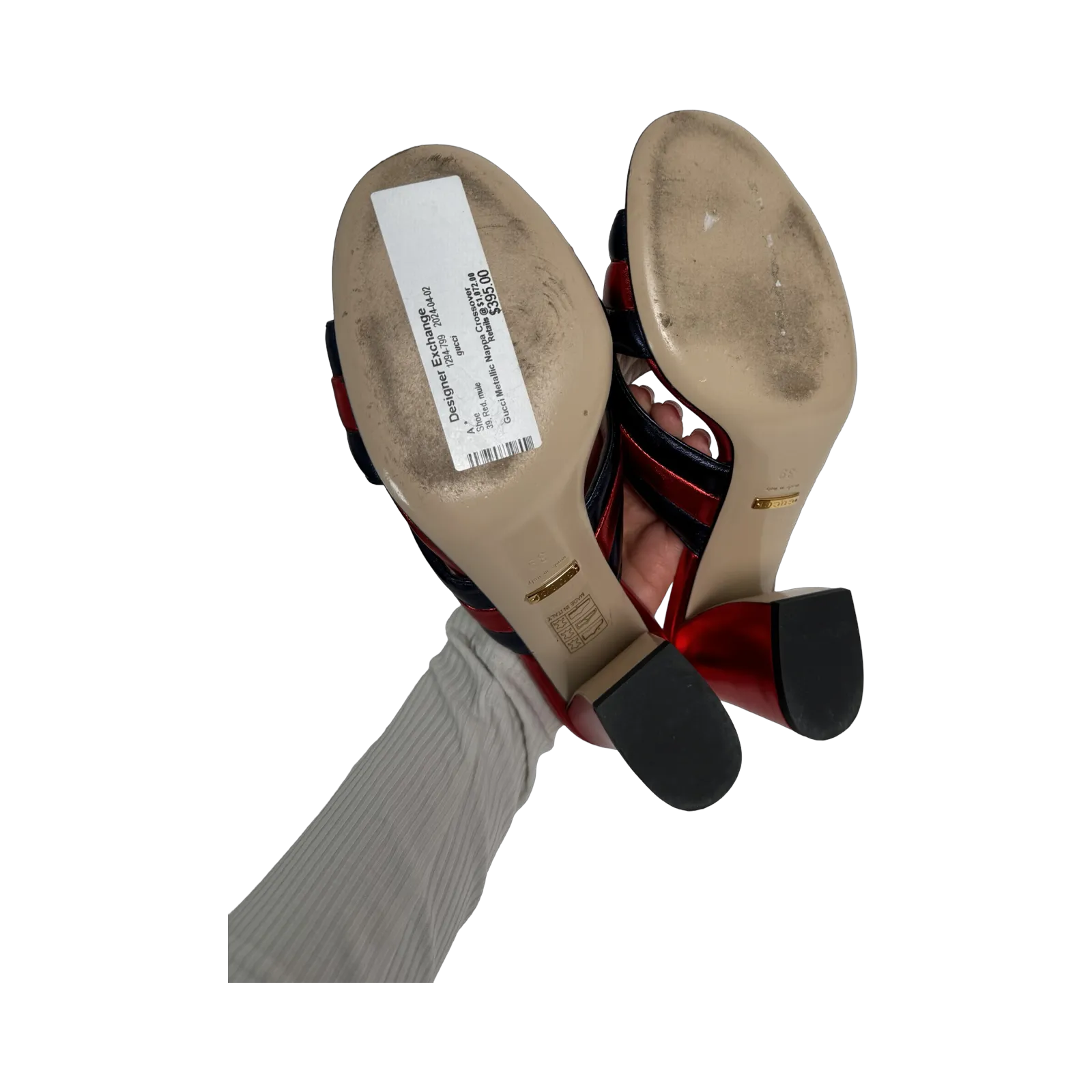Gucci Metallic Napa Crossover Mules (Size 39)