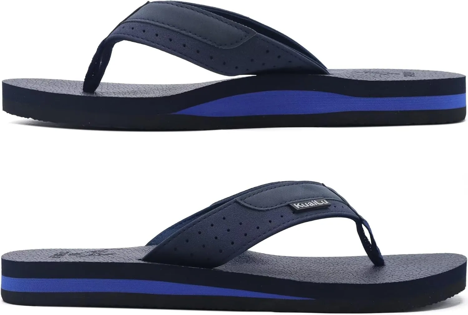 KuaiLu Men's Yoga Mat Leather Flip Flops with Arch Support Comfortable Cushion Walking Thong Sandals Slip On Indoor Outdoor