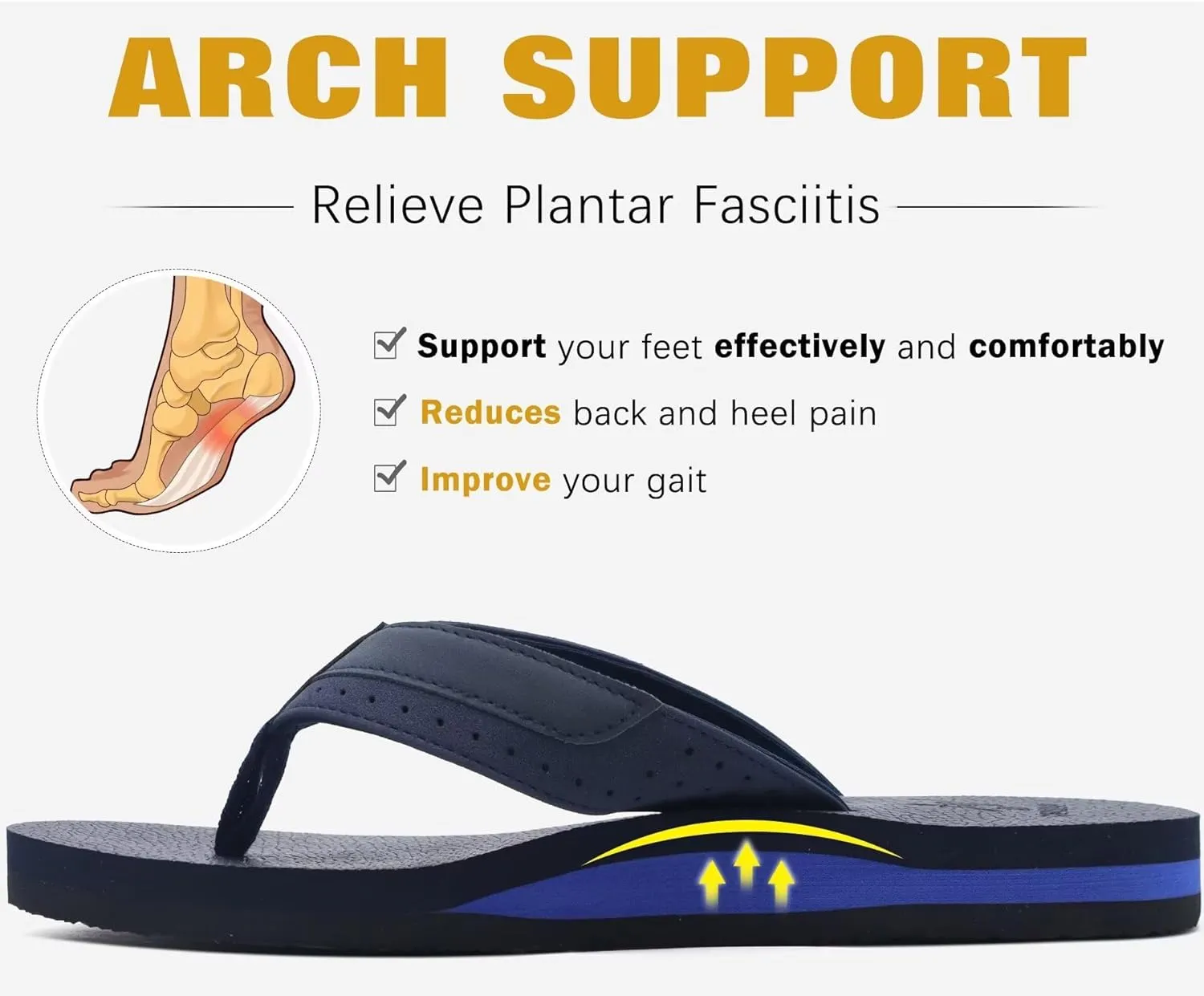 KuaiLu Men's Yoga Mat Leather Flip Flops with Arch Support Comfortable Cushion Walking Thong Sandals Slip On Indoor Outdoor