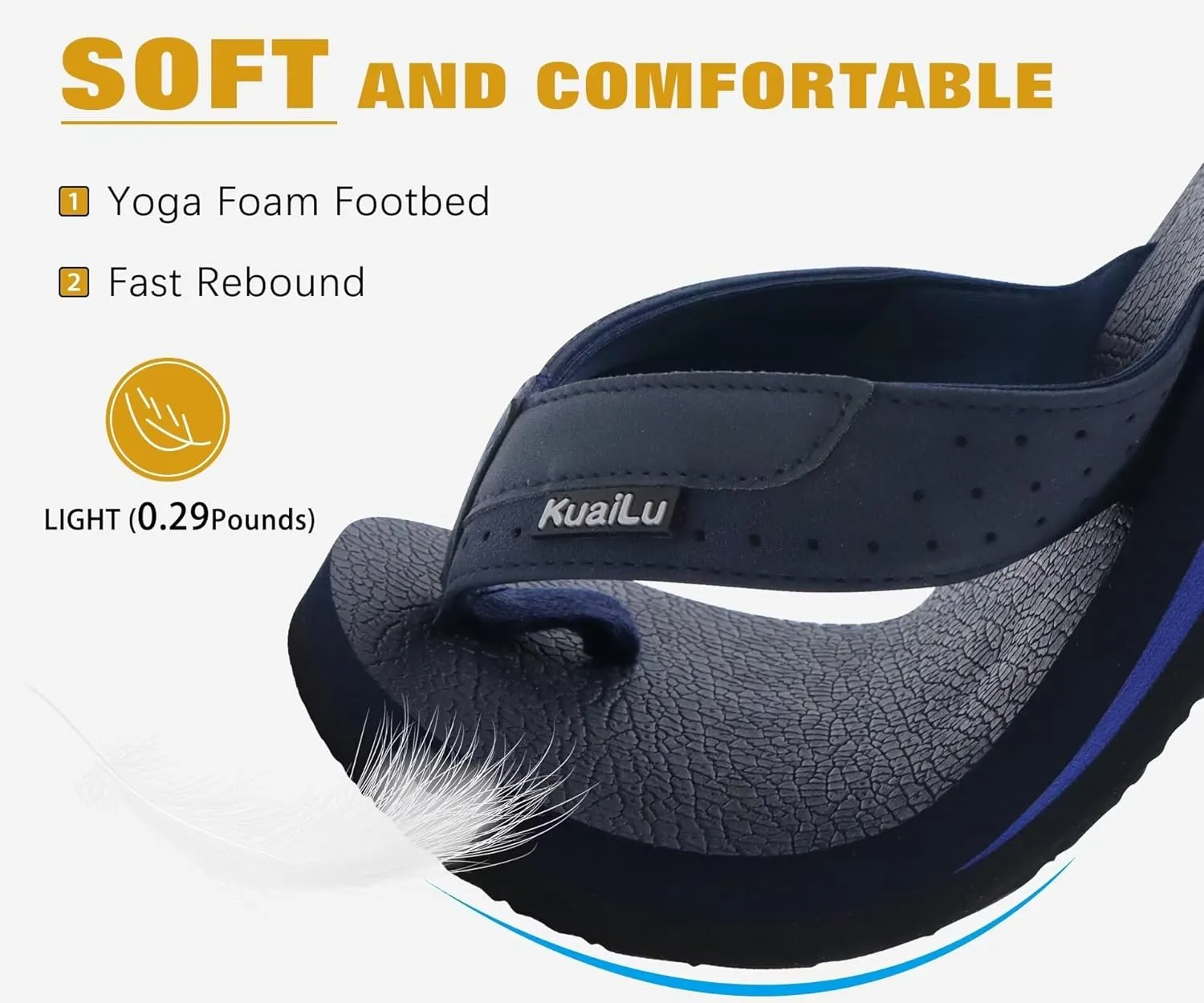 KuaiLu Men's Yoga Mat Leather Flip Flops with Arch Support Comfortable Cushion Walking Thong Sandals Slip On Indoor Outdoor