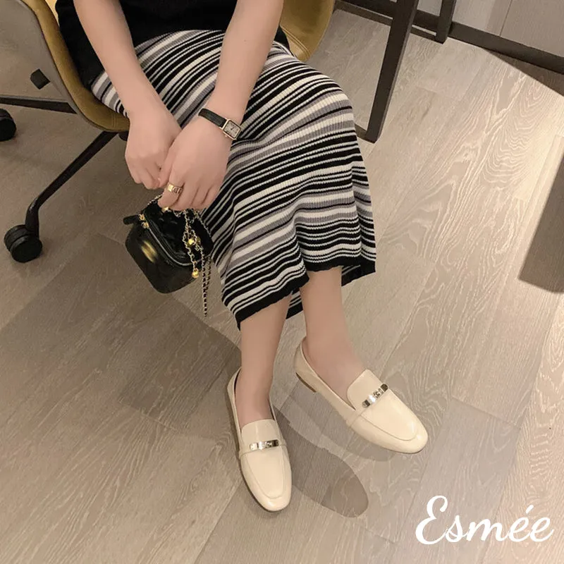 Leather Loafers with Silver Plated Metal Buckle