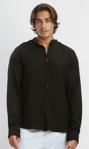 O191185 Full Buttons Down Black Textured Shirt