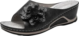 oiangi Orthopedic Sandals for Women with Arch Support,Summer Casual Flower Hollow Fish Mouth Open Toe Slip on Platform Slipper Comfy Outdoor Ladies Shoes