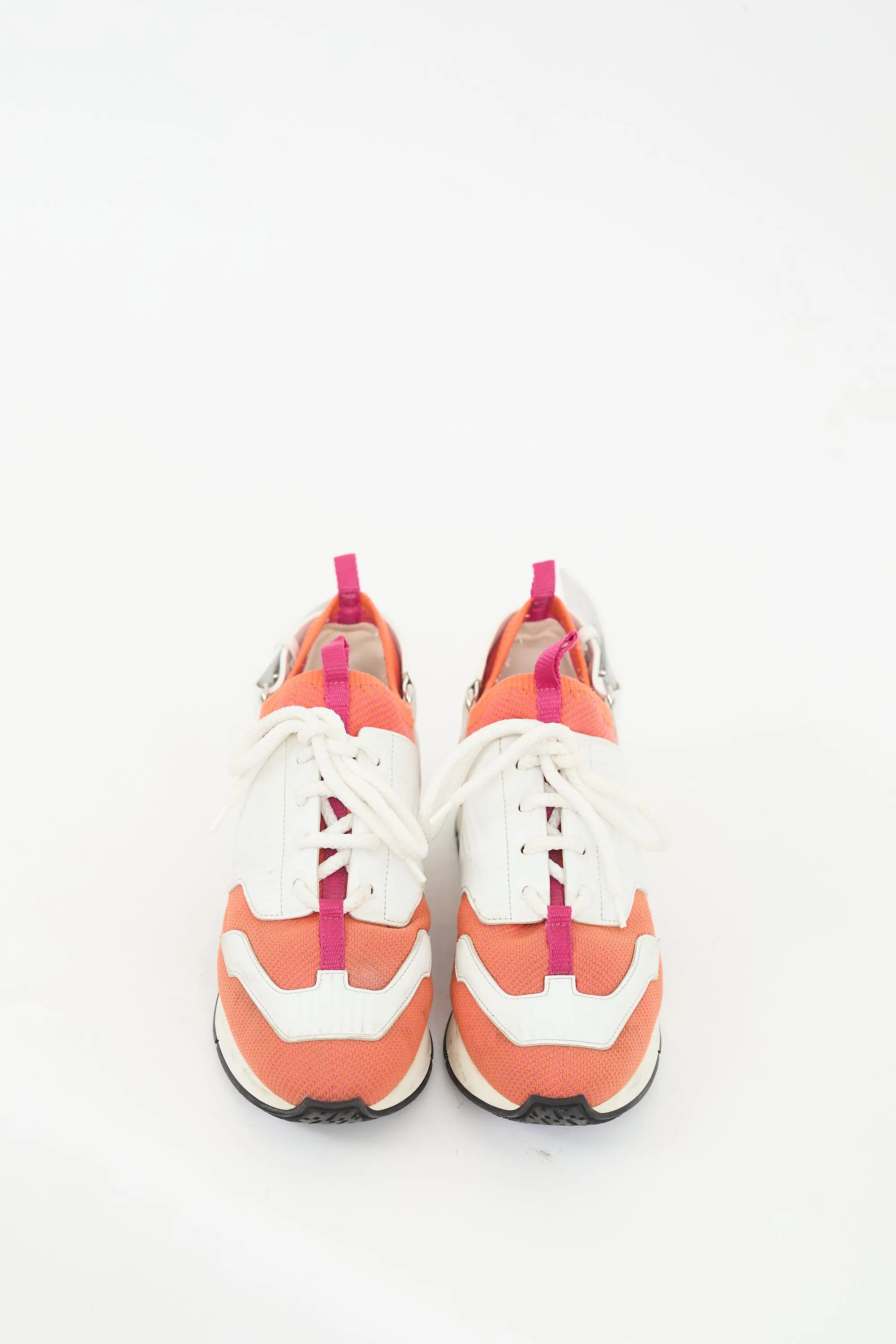 Orange & White Knit & Leather Athelete Sneaker