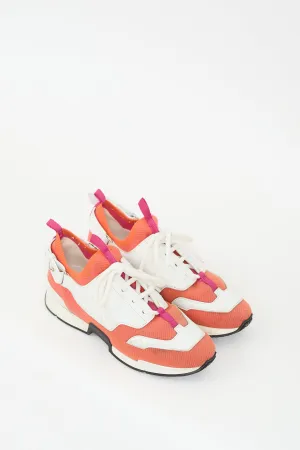 Orange & White Knit & Leather Athelete Sneaker