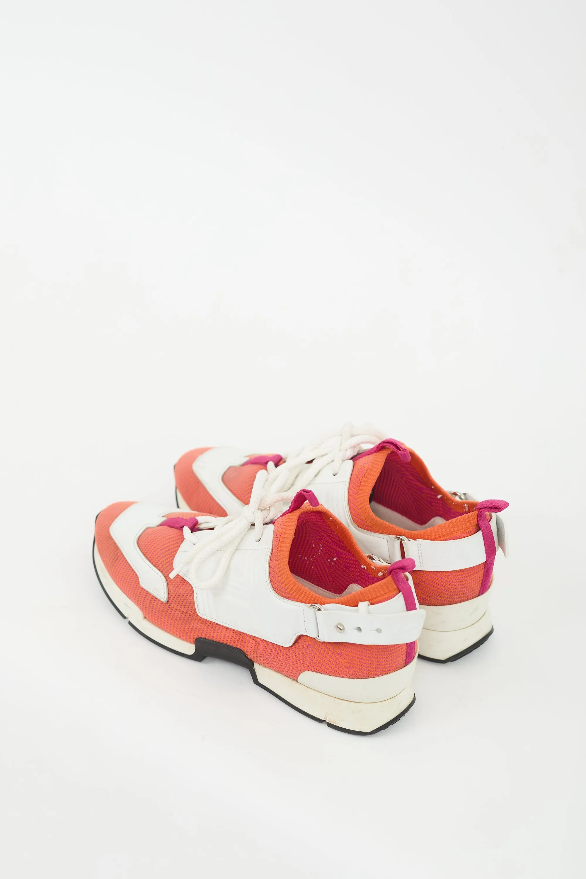 Orange & White Knit & Leather Athelete Sneaker