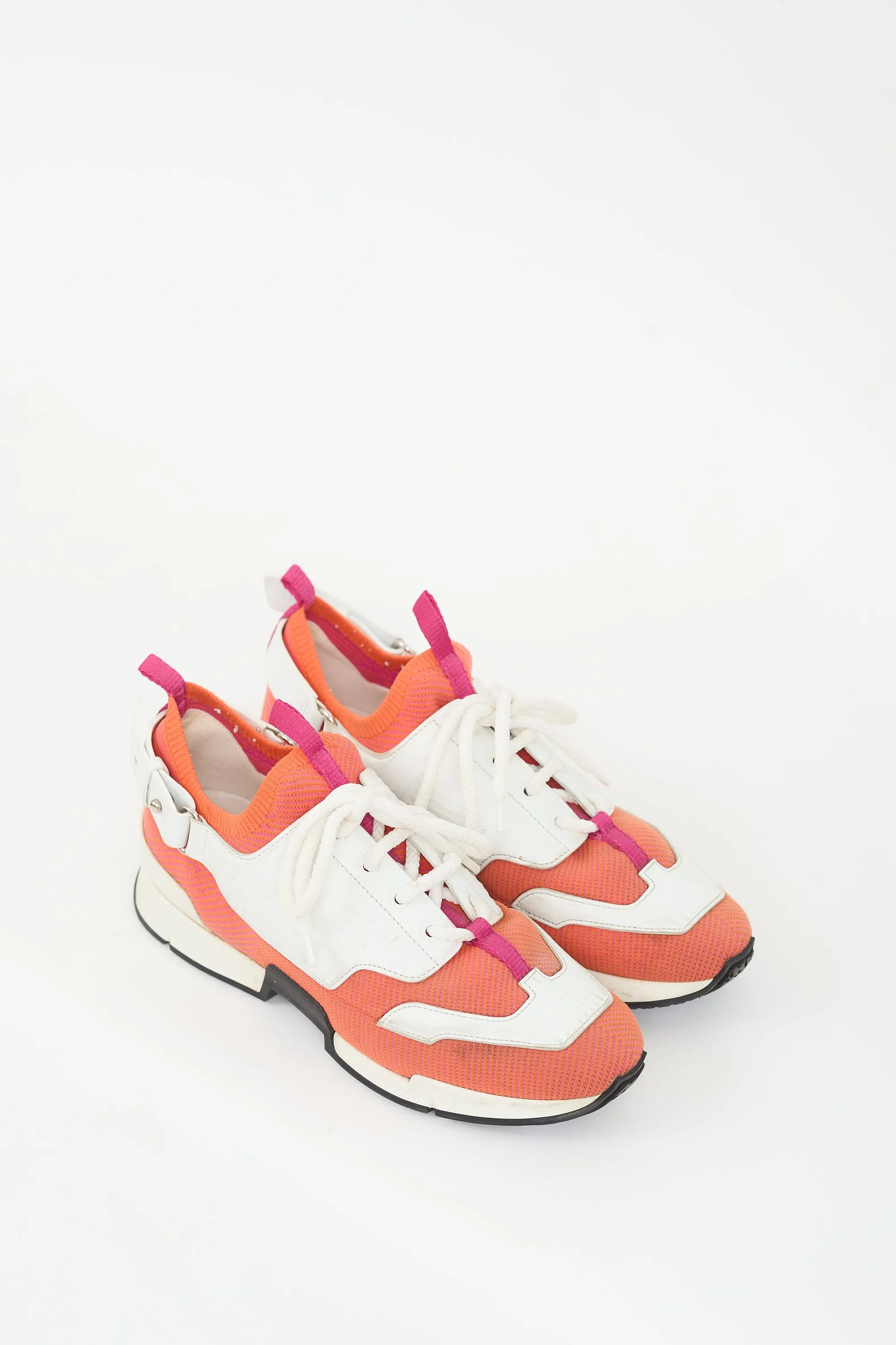 Orange & White Knit & Leather Athelete Sneaker