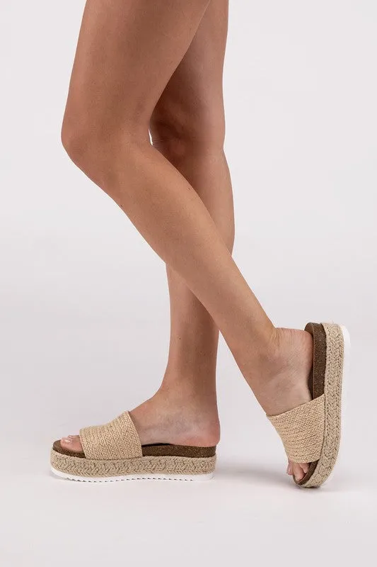 Process -  Single Band Espadrille Platform Slide Sandals