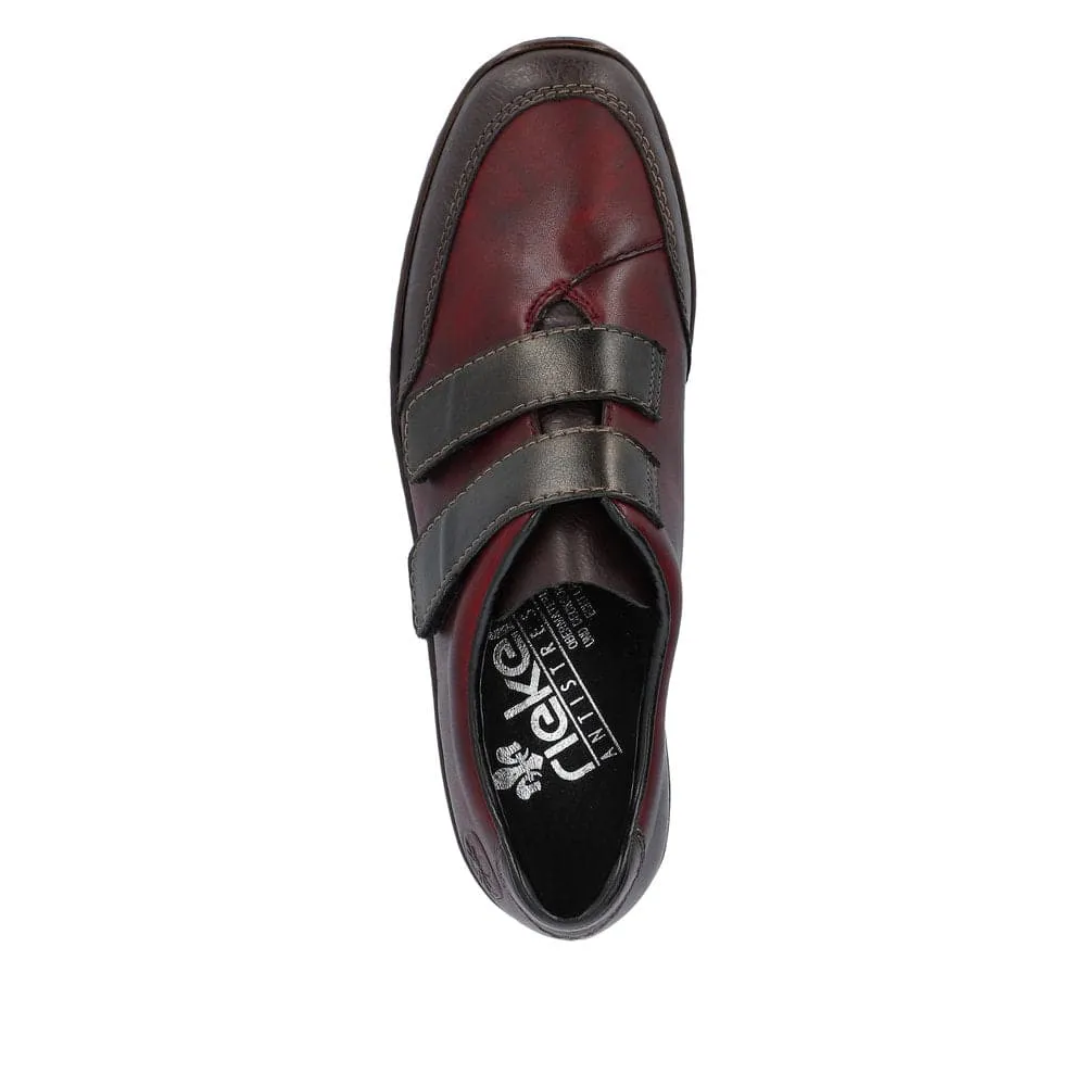 Rieker 48750-35 Ladies Red Combi Leather Touch Fastening Shoes