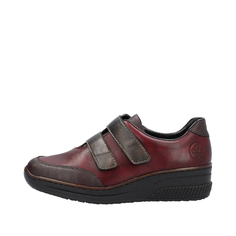 Rieker 48750-35 Ladies Red Combi Leather Touch Fastening Shoes