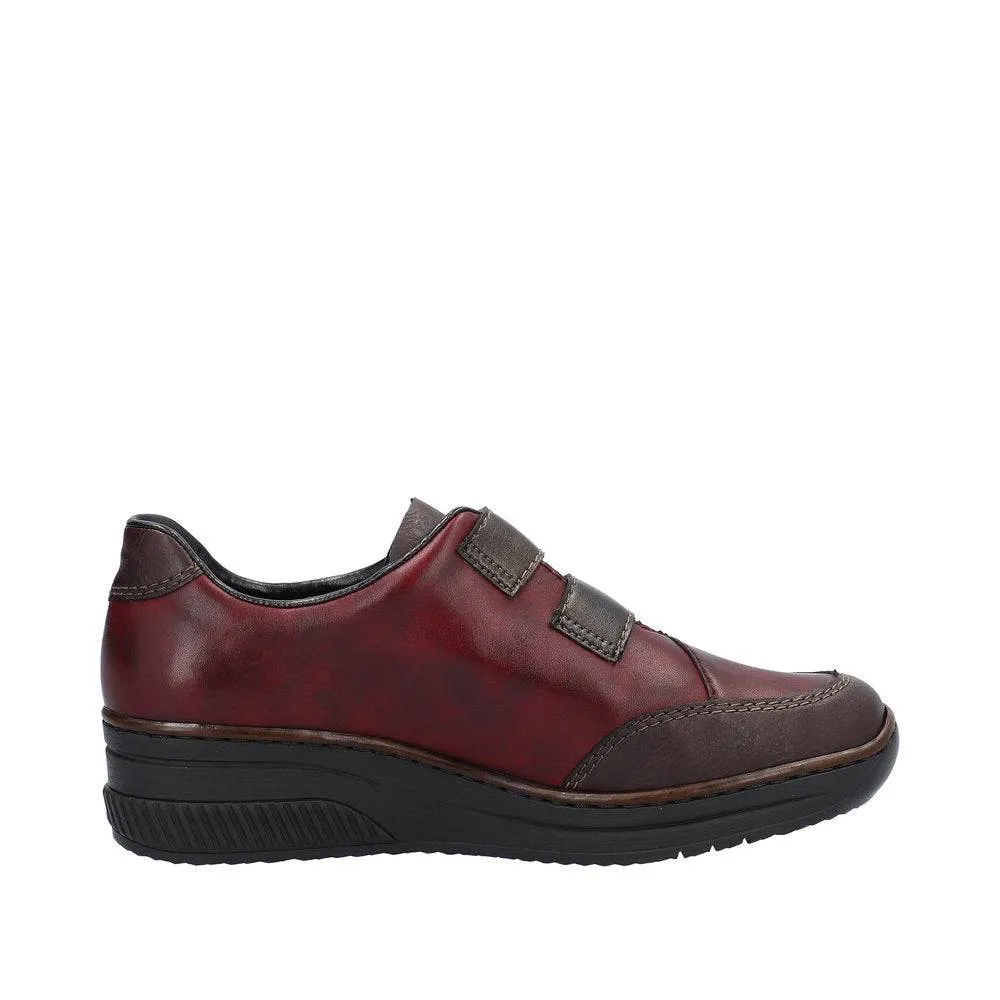 Rieker 48750-35 Ladies Red Combi Leather Touch Fastening Shoes