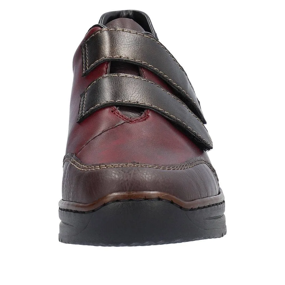 Rieker 48750-35 Ladies Red Combi Leather Touch Fastening Shoes