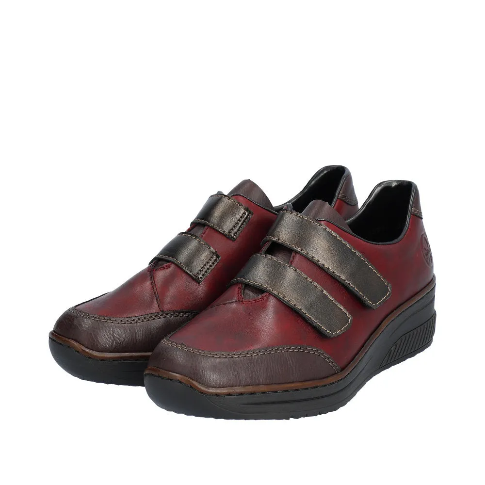 Rieker 48750-35 Ladies Red Combi Leather Touch Fastening Shoes