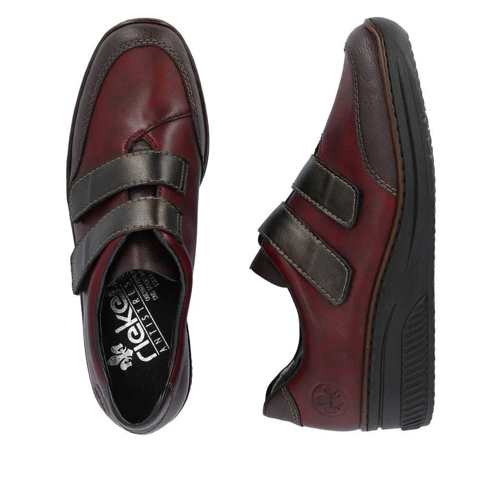Rieker 48750-35 Ladies Red Combi Leather Touch Fastening Shoes