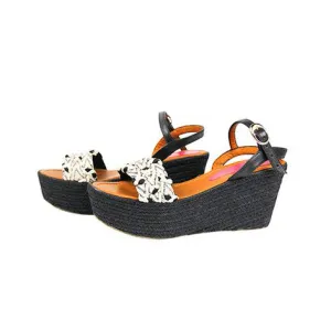 Silvia Cobos MARIELA Ankle Strap Embroidered Wedges in Black