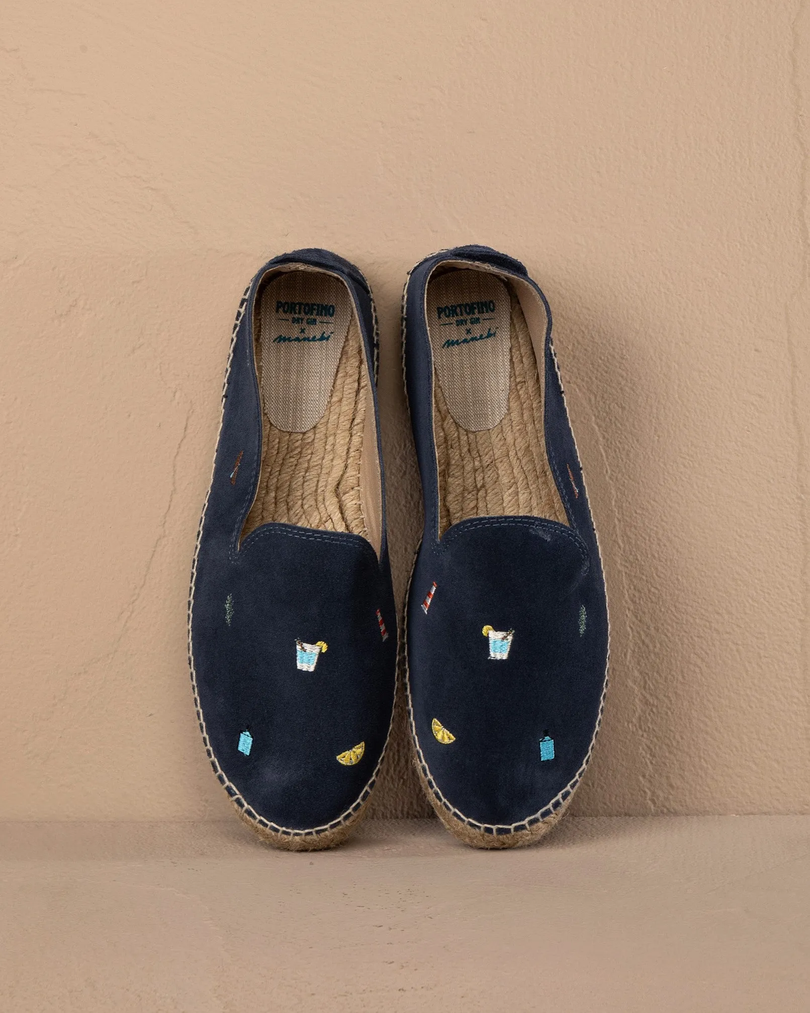 Suede Embroidered Espadrilles - Q16C0 - Portofino Dry Gin x Manebí Patriot Blue With Multicolor Summer Strickers