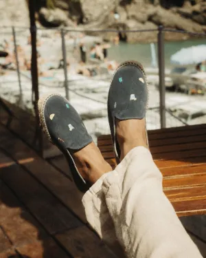Suede Embroidered Espadrilles - Q16C0 - Portofino Dry Gin x Manebí Patriot Blue With Multicolor Summer Strickers