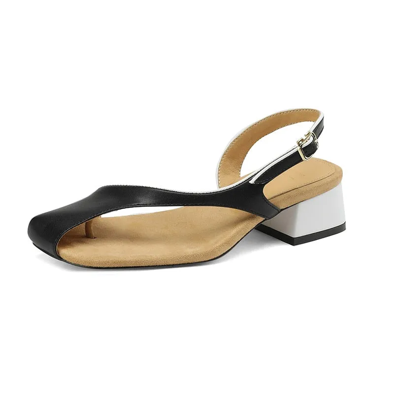 Tanned Cowhide Modern Minimalist Square Heel Sandals