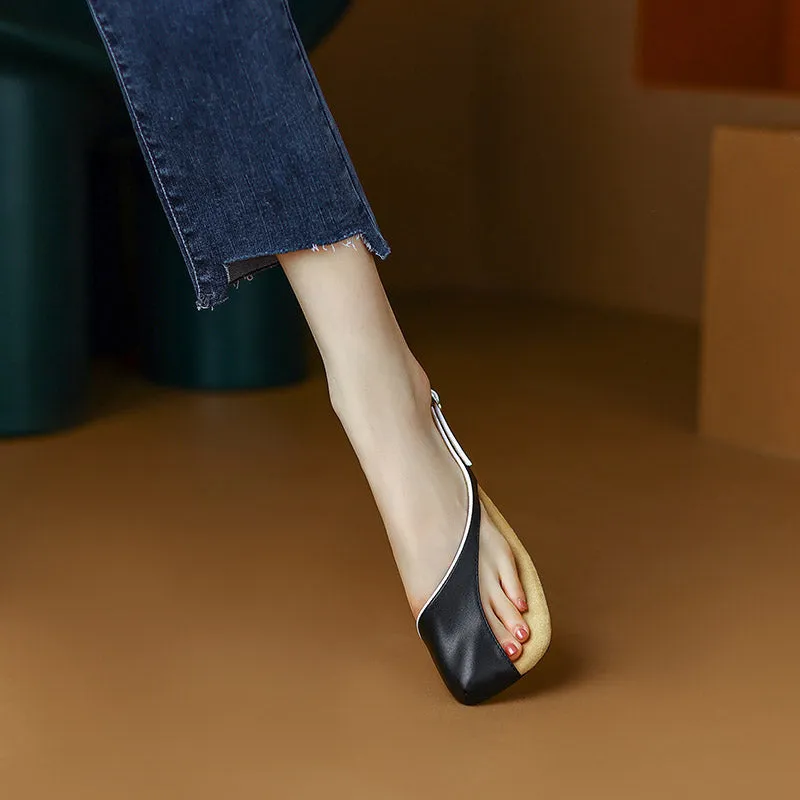 Tanned Cowhide Modern Minimalist Square Heel Sandals