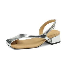 Tanned Cowhide Modern Minimalist Square Heel Sandals