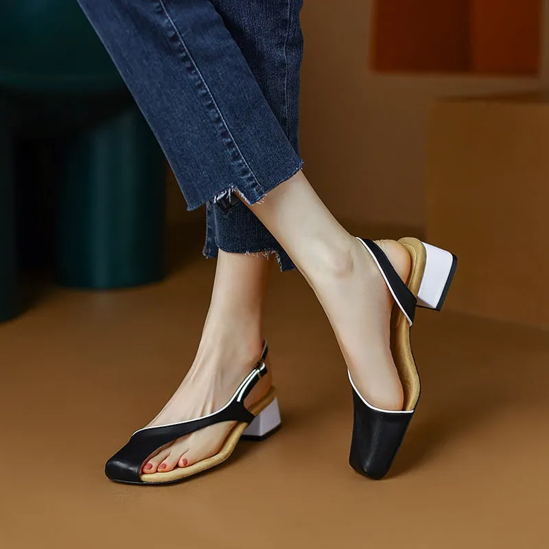 Tanned Cowhide Modern Minimalist Square Heel Sandals
