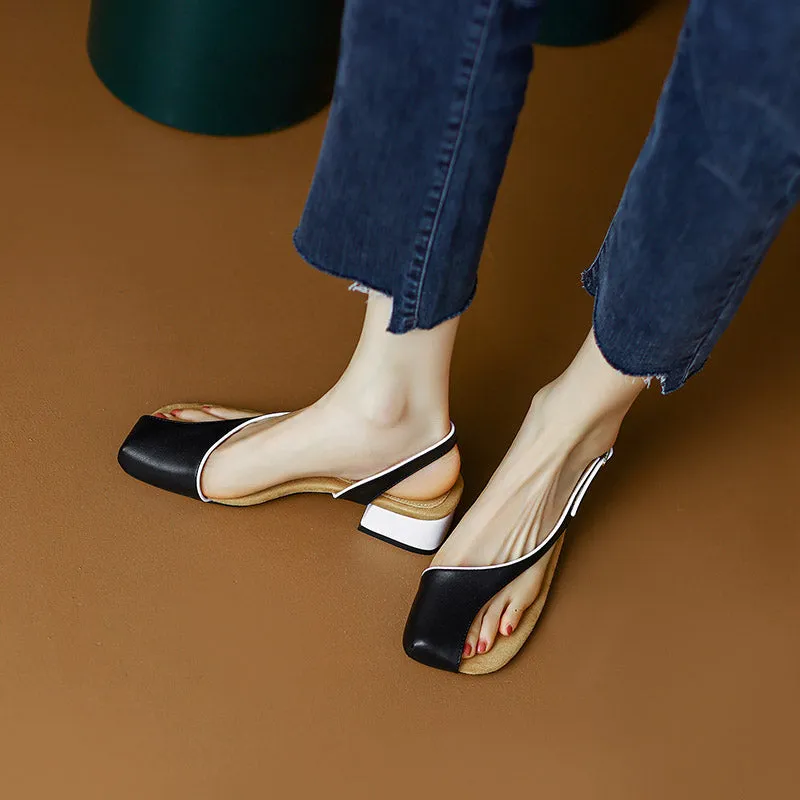 Tanned Cowhide Modern Minimalist Square Heel Sandals