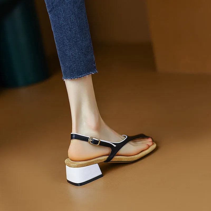 Tanned Cowhide Modern Minimalist Square Heel Sandals